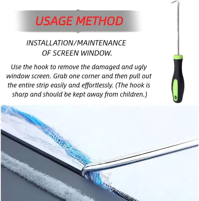 Laoha Screen Repair Tool Kit – Includes 2 Types of Screen Roller Tools, 32ft Screen Retainer Spline, and Spline Removal Hook – 4-in-1 Window & Door Mesh Installation Set - Image 3